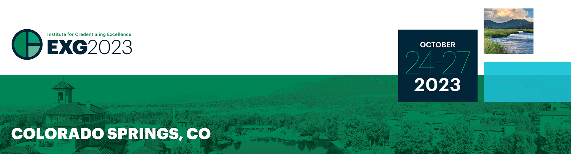I.C.E. Exchange Banner, a green banner highlighting the 2023 conference, which will be held October 24 through 27 in Colorado Springs